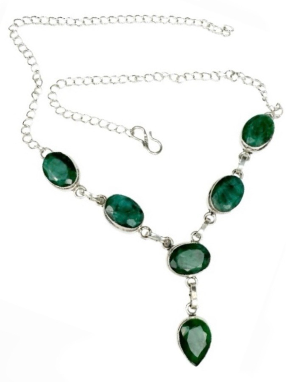 Sterling Silver & Malachite Y- drop Necklace